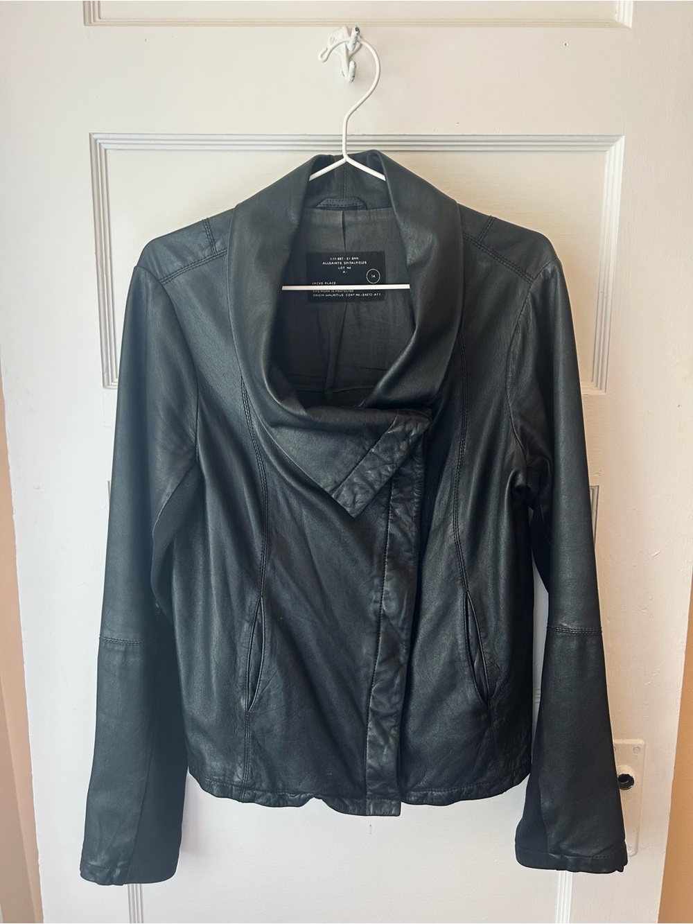 All Saints Black Leather Collar Jacket